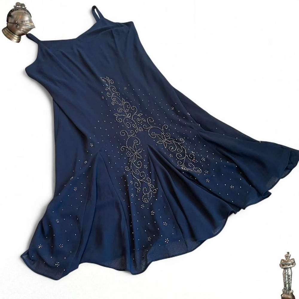 Catherine’s vintage navy blue beaded flowy dark fairy maxi dress overlay set